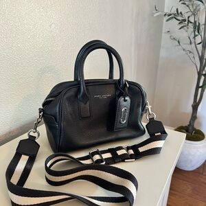 Marc Jacobs Black Gotham Small Bauletto Bag with Removable Striped Strap